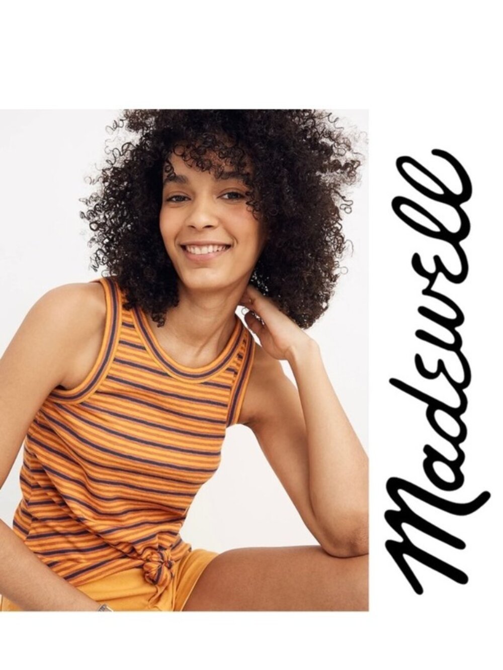 Madewell | Orange Stripe Audio Knot-Front Tank Top in Stripe | Size Extra Small